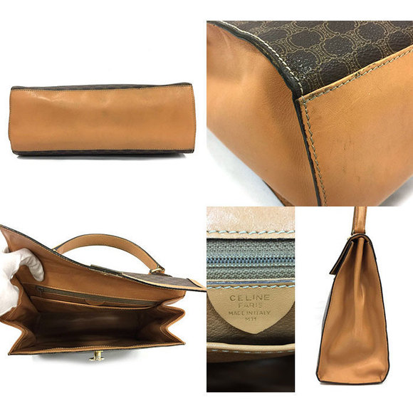 Celine Leather Macadam Pattern Handbag Brown - Picture 3 of 3